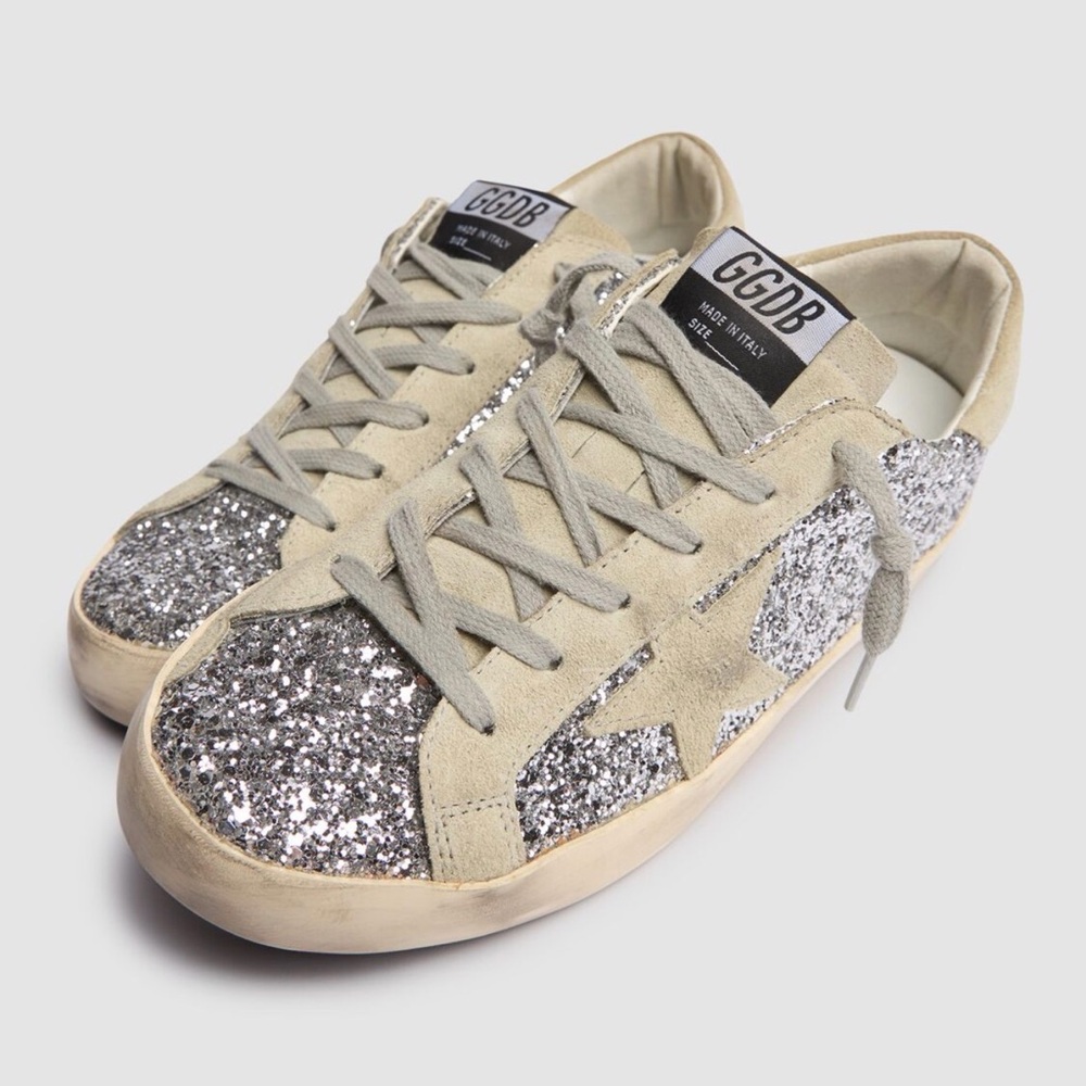 Golden Goose Silver Glitter Low-Top Sneakers